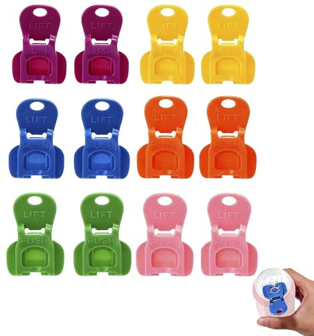 12pcs Ring Pull Can Opener Aid - Plastic Easy Tab Opener & Drink Protector, Manual Can Opener for Soda/Beer/Coke, Beverage Barricade & Can Covers for Drinks Cans UK, Ideal for Picnic/Party/BBQ/Camping