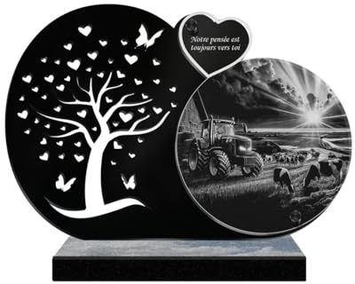 ETERNEL - Plaque Funéraire Personnalisée Arbre à Papillons - Ferme Tracteur, Agriculteur, Fermier, Vache - Texte Personnalisable, Plaque funéraire gravée au Laser pour Hommage, tombale, cérémonie