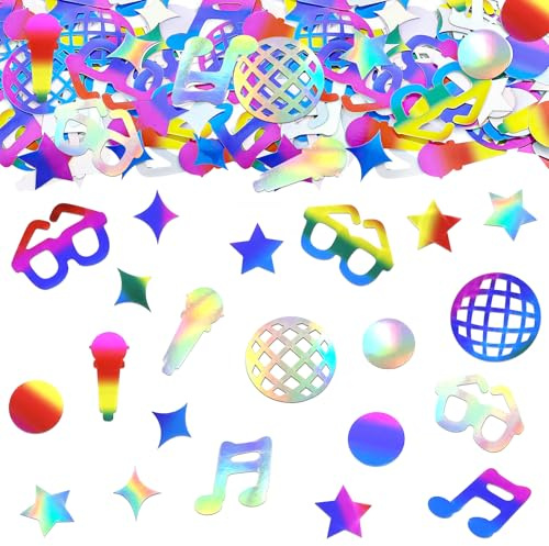 GoldRock discokula dekoration konfetti färgglad, 100 × spridda dekoration disco party dekoration, glitter stjärna musik discokula bordsdekoration, retro disco kula musiknoter dekoration för 70-talet