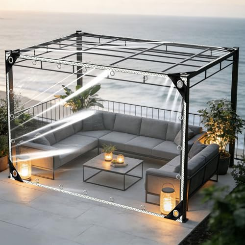 Telone Trasparente per Esterno 1 x 1.6 m Impermeabile Protezione UV con Occhielli Telo Trasparente 400G ㎡ per Barche, Legno, Piscina, Mobili da Giardino, Auto, Bianco