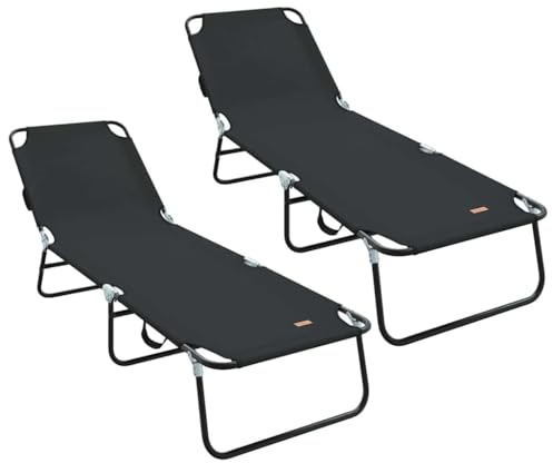 Tomostar 2 Stück Gartenliege, zusammenklappbar, Strandliege, 2 Stück, schwarz, 188 x 57 x 86,5 cm, Polyester