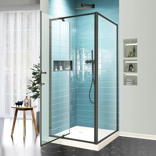 GroGro 36 D x 36 W x 71 H Pivot Swing Corner Glass Shower Door, Matte Black Finish, 1/4 (6mm) Clear SGCC Tempered Glass, Corner Shower Enclosure - Shower Base Not Included