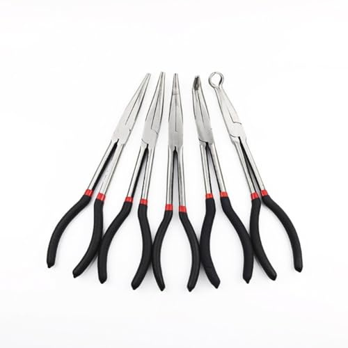 Extra Long Needle Nose Pliers 45 90 Degree Cable Puller High Carbon Steel Soft Grip for Auto Home Appliance Repair and DIY Tasks