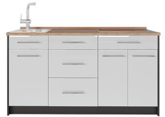 Vicco Köksblock Fame-Line, Vit högblank, 150 cm, AP Oak, för individuell expansion med kompatibla moduler