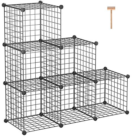 C&AHOME Portaoggetti Wire Cube, 6 - Organizer per cubi Griglie in metallo a C, Scaffali modulari, Scaffali per contenitori, Organizzatore per armadio, soggiorno, 36,6L x 12,4L x 36,6A Nero