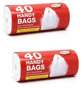 Tidyz 2 paquetes de 40 bolsas prácticas – Bolsas de transporte – Se adapta a cubos de basura de 15 L – Asa de amarre extra fuerte 80 bolsas en total
