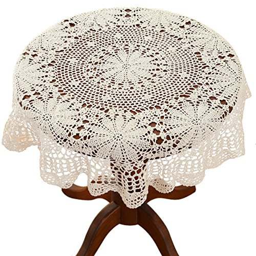 Beige 35 Inch Round 100% Cotton HANDMADE Crochet Lace Doilies Placemat Coaster