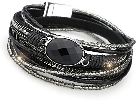 Suyi Women Wrap Bracelet Multilayered Leather Braided Bangle Wrist Cuff Bangles with Magnetic Buckle, 15 inches, Leather, alloy