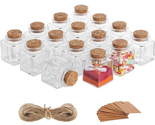 BELLE VOUS Small Glass Jars with Lids - 50ml Mini Bottles for Wedding Favours - Small Glass Bottles with Cork Stoppers, Label Tags & Twine - Mini Jars for Storage