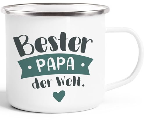 MoonWorks® Emaille Tasse Becher Beste/r Mama/Papa Geschenk Mutter Vater Geburtstag Weihnachten Danke sagen Kaffeetasse Weiss-metall Emailletasse