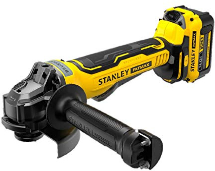 Stanley FATMAX Meuleuse Sans Fil 18V 125 mm Lithium-Ion Moteur Brushless Vitesse 8500 trs/mn Poignées 3 Positions 1 Mallette 2 Accessoires 2 Batteries 4Ah 1 Chargeur Gamme FATMAX V20 SFMCG700M2K-QW