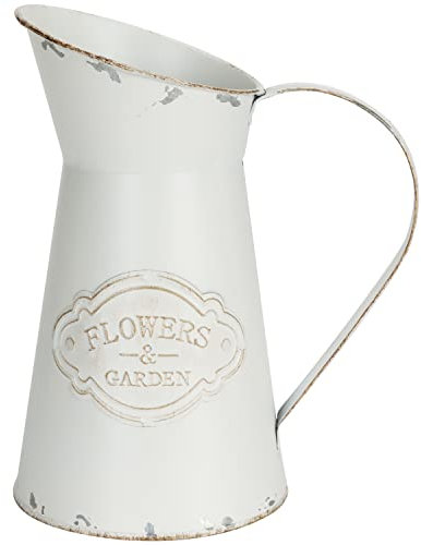 Belle Vous Jarrones para Flores de Metal Blanco - 11,3 x 20 cm - Jarron Metalico Rústico Galvanizado - Florero Vintage Shabby Chic - Lechera para Decoración Hogar/Bodas, Plantas de Jardín