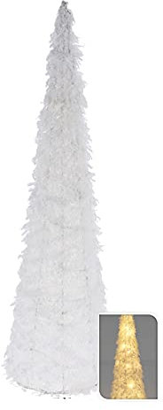 Pyramide LED blanche - 80 cm - Avec neige artificielle - Cône avec minuterie - Décoration d'hiver de Noël