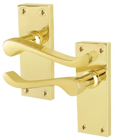 EAI Polished Brass Door Handles, 1 Pair on Backplate - Victorian Scroll | 1 Pair of Victorian Scroll Lever on Backplate Internal Door Handles, Fixings Included