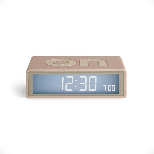 Lexon Flip+ Travel Digital Alarm Clock, Reversible On/Off Faces Small Travel Clock with LCD display & Touch Sensor Light, Battery operated, Rubber - Gold