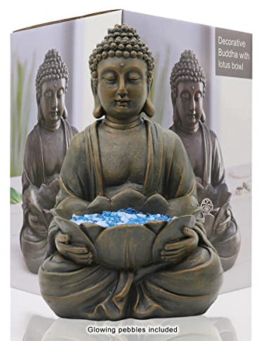 Yeomoo Statue Bouddha Méditation Décoration de Jardin - Statues de Jardin Zen pour Décoration Intérieure/Extérieure - avec Galets et Pierres de Verre Phosphorescents, pour la Maison