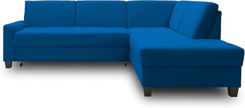 DOMO. collection Ecksofa Londrina, Schlaffunktion, Marine(blau) | Ottomane rechts mit Schlaffunktion, L-förmiges Schlafsofa mit Holzfuß und gemütlicher Polsterecke, 243 x 209 x 84 cm (BxTxH)