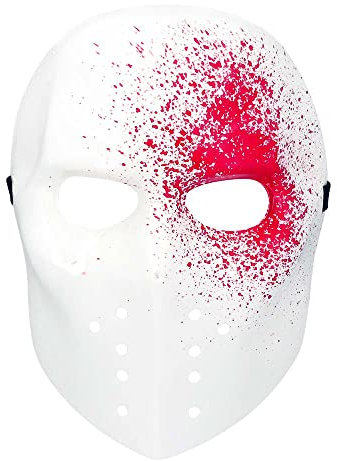 Boland 72276 - Maske Blutiger Killer, Gesichtsmaske, Eishockey-Maske, Bloody Killer, Psycho, Accessoire, Halloween, Karneval, Mottoparty, Rot-weiß