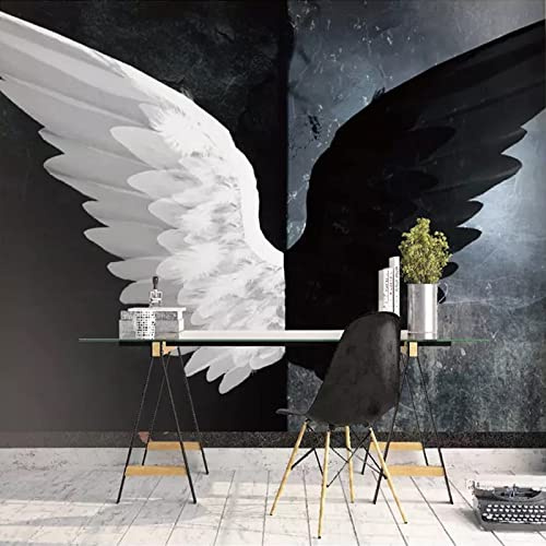 GIVLWF Papier Peint de Nordic Modern Creative, Noir Blanc Ailes D'Ange Art Panoramique Déco Mural pour Salon Chambre D'Enfant Décoration Murale - 300 x 210 cm