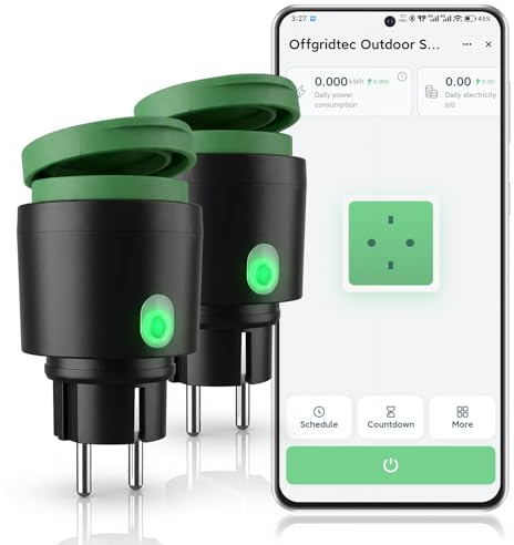 Presa corrente da esterno, Presa di corrente Wifi intelligente controllo vocale e orologio con timer, Adatta per giardino, terrazzo, balcone, funziona Alexa/Google Home, IP44 Impermeabile，2 confezione