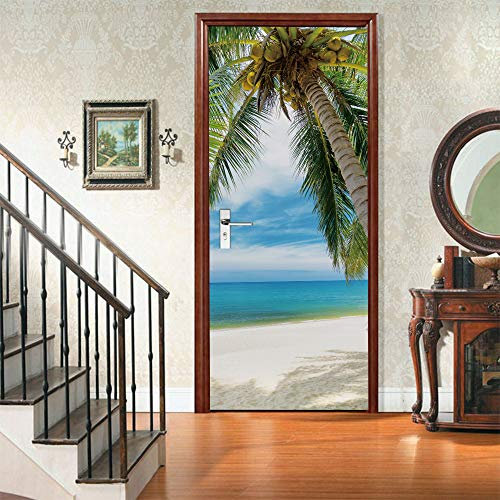3D Türaufkleber Strand & Palmen Türtapete selbstklebend TürPoster - Fototapete Türfolie Poster Tapete Aufkleber DIY Wandbild B85 x H205cm
