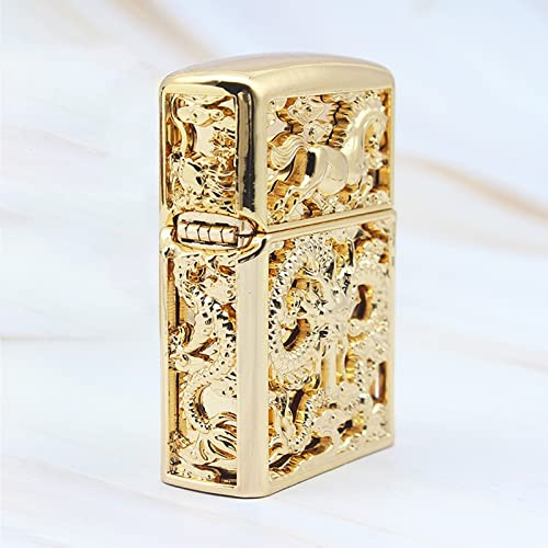 XOTAK Retro Metall Feuerzeug Petroleum Nachfüllbar Vintage Zigarettenanzünder Benzinfeuerzeug - Gold - Messing - Kerosin - Antik Design