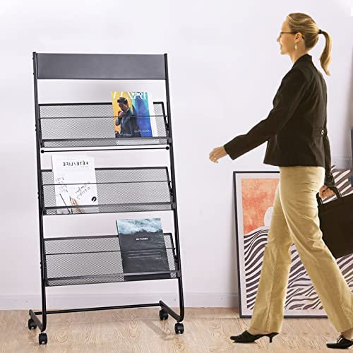 DAKAJA Zeitungsständer Ausstellung Zeitschriftenhalter, Bürobroschüren-Ausstellungsstand, Wohnzimmer Literatur Bücher Organisator, Abnehmbares Papierregal mit Rädern (Color : Style2)