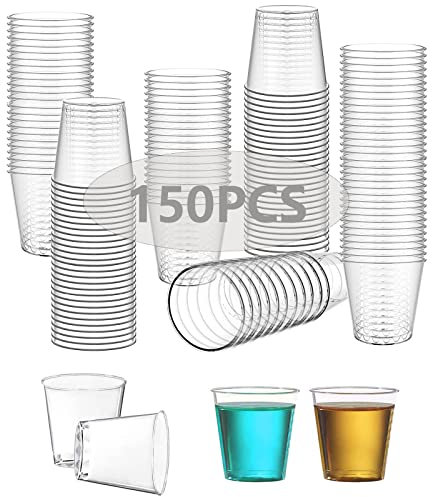 Mis.Moon 150 Stück Schnapsgläser Plastik, 30ml Trinkbecher, Partybecher, Bierbecher, Wiederverwendbare Shotgläse, Trinkbecher Transparent für Verkostung, Partys, Weihnachten, Geburtstage