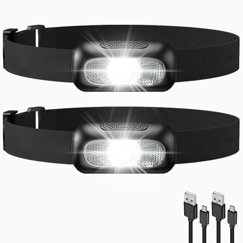 SuperFire 【2 Pack】 Head Torch Rechargeable, 5 Modes Bright LED Headlamp with Red Light, Lightweight Waterproof Hands-Free Head Torch for Camping, Running, Hiking, Adjustable Headband for Adults, Kids