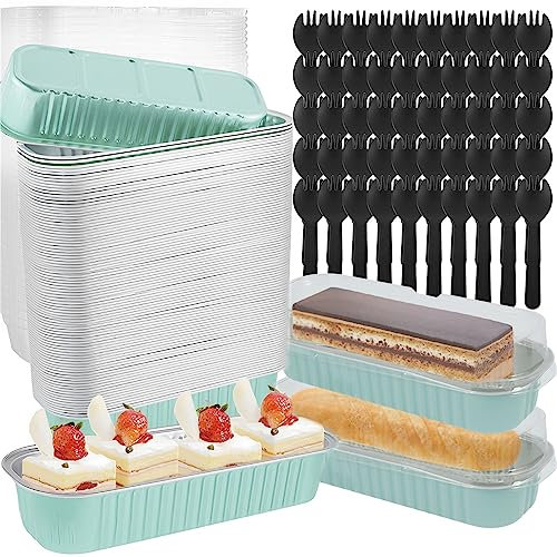 Set di 150 mini teglie per pagnotta con coperchi e cucchiai, in alluminio da 200 ml, riutilizzabili, antiaderenti, contenitori portatili per pane, cupcake, per cucina domestica (kafan)