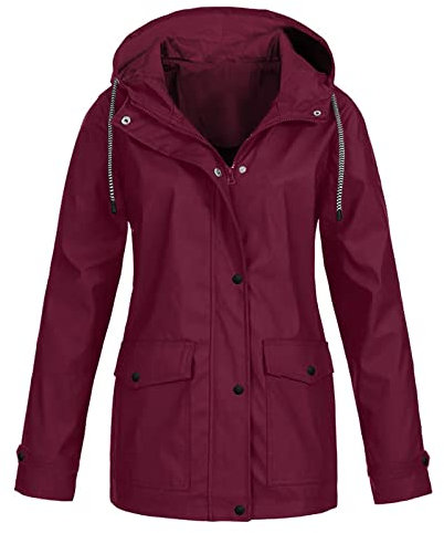 Saymany Dünne Regenjacke Damen, Winterjacke Mädchen Regenjacke Herren Wasserdicht Atmungsaktiv, Damen Strickjacke Regenjacke Schwarz Damen Damen-Jacken, Outdoorjacke Damen Wasserdicht（3-Wine,3XL