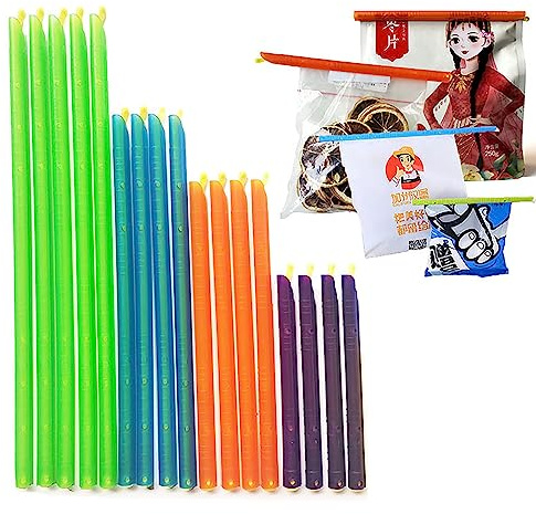 Jiazhishun 16Pcs Reusable Magic Bag Sealing Sticks, PP Construction, Purple, Orange, Blue, Green, Fold Top, Moisture-Proof, Food Storage