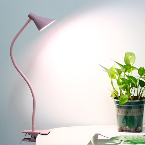 Desk Lamp Clip On Light,3 Color Modes & 10 Dimmable Brightness(Pink) | Memory & 1Min Auto-Off,Small Reading Light,USB Plug-in,Desk Light for Bed Headboard,Bedside,Bedroom,Study