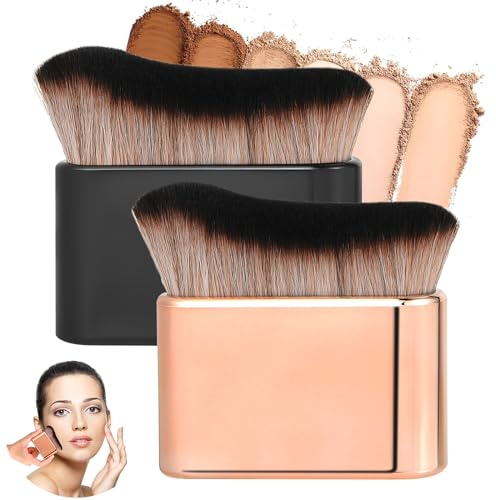 Lot de 2 pinceaux de bronzage pour fond de teint Kabuki et applicateur de bronzage pour le corps et les jambes - Noir et or rose