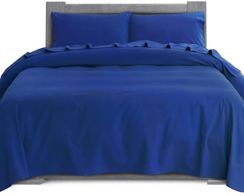 Elegant Comfort Soft 4-Piece 100% Turkish Cotton Flannel Sheet Set - Premium Quality, Deep Pocket Fitted Sheet, Ultra Soft, Cozy Warm Flannel Sheets - Cali King, Royal Blue