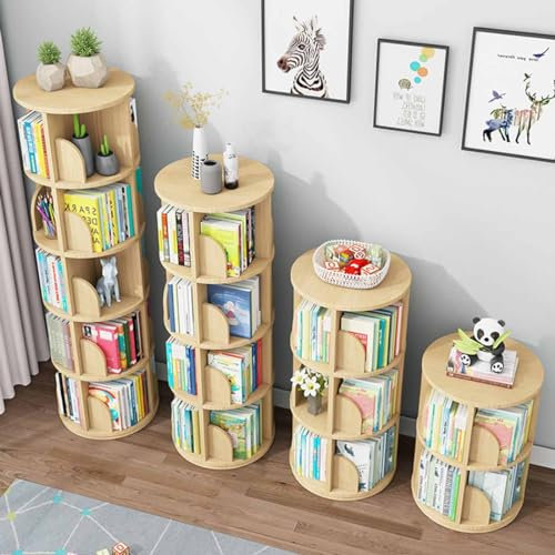 ZWPILY 5 Regal, Bücherregal drehbar, Drehregal, Holzregal, CD/DVD Aufbewahrung, Wohnzimmer, Büro, Multifunktionales 360-Grad-drehbares, Bodenstehendes Eckregal,2 Layers