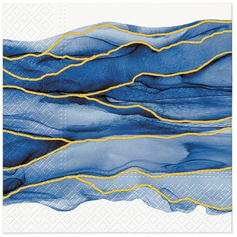 20 Servietten Muster Blaue Wellen mit goldenen Linien als Tischdeko. Papierservietten mit Motiv. Auch für Decoupage und Serviettentechnik 33x33cm