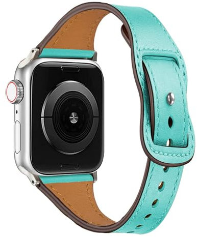 Bracelet en Cuir pour Apple Watch Ultra 49mm 45mm 44mm 42mm, Remplacement Souple Vintage, Sport Imperméable pour iWatch Ultra 2/Serie 9 8 7 6 5 4 3 2 SE Menthe Verte