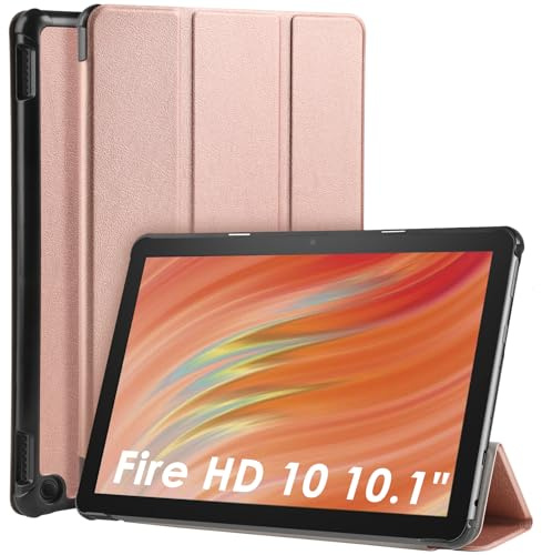 WD&CD Hülle kompatibel mit Amazon Fire HD 10 2023 10.1 Zoll, Schutzhülle Ultradünne PU Leder kompatibel mit Fire HD 10 2023 10.1 mit Standfunktion und Auto Schlaf/Wach-Roségold