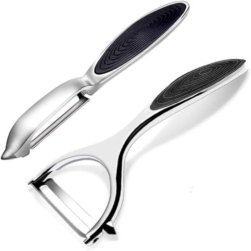KOMUNJ 2 pelapatate in acciaio inox, set di 2 pelapatate rotative in acciaio inox verticale + forma a Y per patate, carote, cetrioli, ecc., pelapatate multiuso