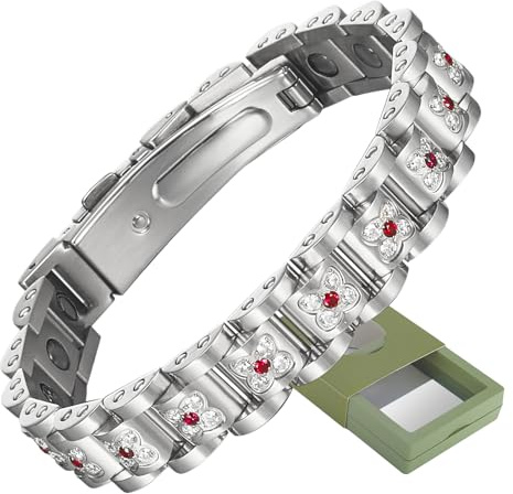 YINOX Damen-Supermagnetarmband, Damen-Magnetarmband, Edelstahlarmband, inklusive modischer Kristallsteine ​​und hochwertiger Geschenkbox (Rot)