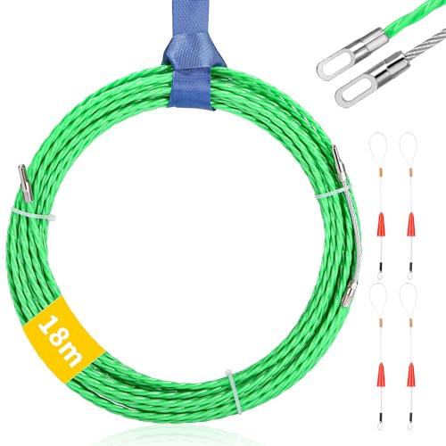 SinLaw Sonda Passacavi, 18 m Sonda Passacavi Professionale,Sonda Elettricista 4.5 mm,Sonda Tiracavi Cavo con 4 Molla di Guida,Molla Elettricista, Estrattore Cavi Per Cavi Elettricista (Verde)