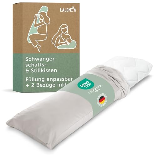 Laleni Schwangerschaftskissen 40x145 cm + 2 Bezüge | Oeko-TEX zertifiziertes Stillkissen Seitenschläferkissen | entlastendes Pregnancy Pillow | Kissen Seitenschläfer | Lagerungskissen + 2 Bezüge Grau
