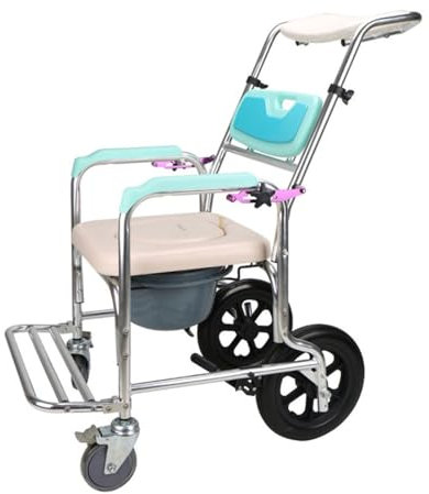 LIBRACTA Toilettenrollstuhl, Verstellbarer Kopfstützen- Und Rückenlehnenwinkel, Kommodenstuhl Mit Armlehne Und Rückenlehne, Nachtstuhl Mit Rollen, Duschstuhl, Mobilitätshilfe, Aluminium