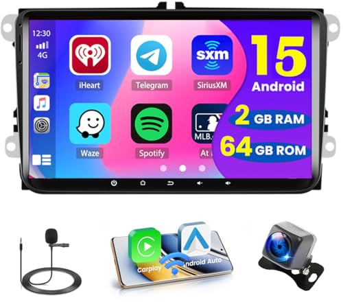 [2+64G] Hikity Android Autoradio Carplay för VW Golf 5 Golf 6 Passat Jetta Polo Candy Autoradio med 9 Tum Skärm Touch Display med Android Auto Navi WiFi BT RDS Backkamera