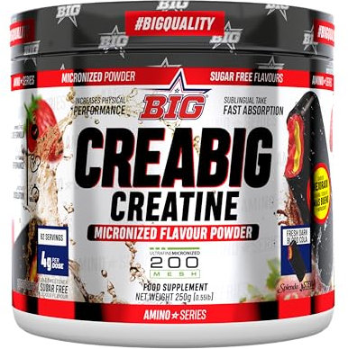 BIG - Creatina Monohidratada en Polvo - Mejora Rendimiento Físico y Recuperación - Creatina Monohidrato - UltraFine 200mesh - Sabores Deliciosos, Rápida absorción, Vegana,(Fresh Dark Blood Cola, 250g)