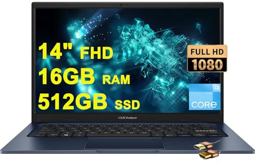 ASUS VivoBook 14 Business Laptop 14 FHD Anti-Glare Intel Hexa-core i3-1215U (Beats i7-1165G7) 16GB DDR4 512GB SSD USB-C Privacy Webcam SonicMaster Win11 + cavo HDMI