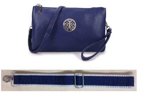 Long & Son Women's Medium Clutch, Wristlet, Shoulder,Cross-Body Bag with Additional Straps 23353 (Navy)