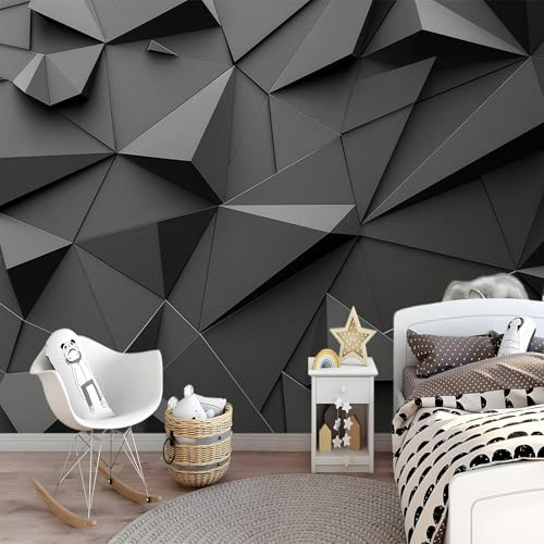 Générique Photo Murale Polygones 3D Papier Peint Panoramique Tapisserie Intissé Murales Poster Décoration Murale pour chambre bureau adulte enfant - Triangle Noir 350 x 256 cm