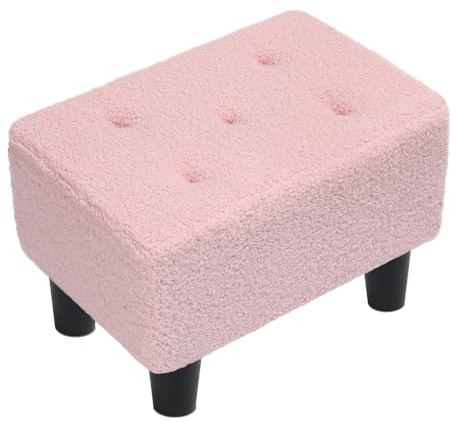 ABHENG Fotpall ottoman, litet sofffotstöd med plastben, rektangulär skobänk för vuxna, falsk teddypäls, 36 x 25 x 26 cm, gelé rosa ASND52P